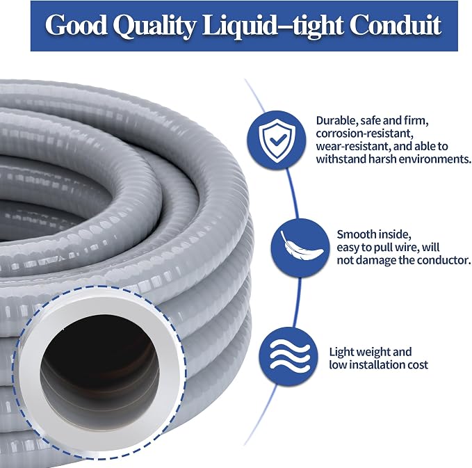 1 Inch 100 FT Liquid-Tight Conduit and Connector Kit | Non Metallic Flexible - Image 3