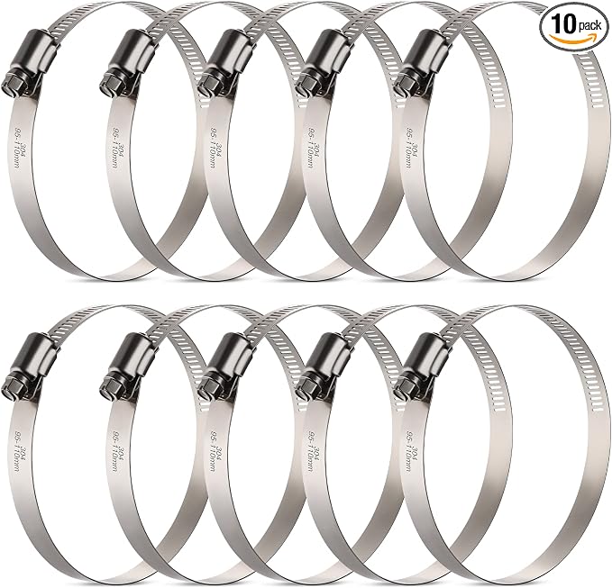 OURU Large Hose Clamps, 10 Pack 4 Inch Stainless Steel Hose Clamps Adjustable by OURU