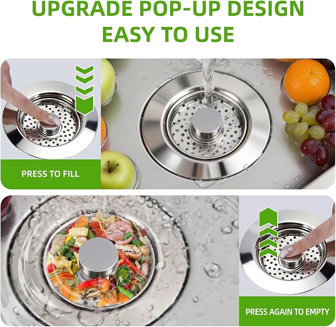 3 In 1 Kitchen Sink Drain Assembly, Stainless Steel Basket Strainer, 3-1/2 Inch - Image 4