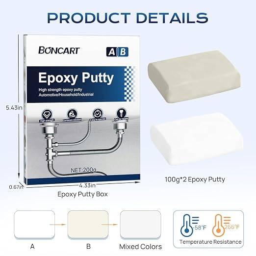 Boncart High Strength AB Epoxy Putty, 200g Steel Reinforced Repair Filler | - Image 8