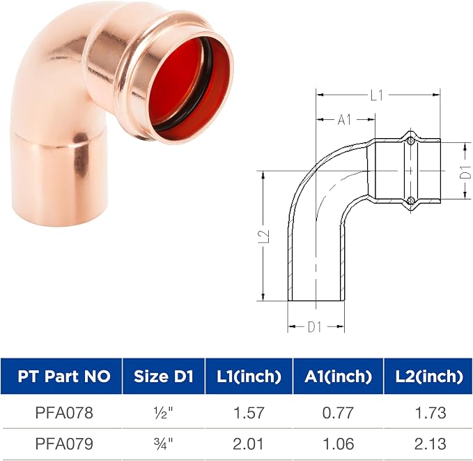 Copper Press Fittings 90 degree Street Elbow 3/4" FTG x P 10 Pack | Zero Lead - Image 3