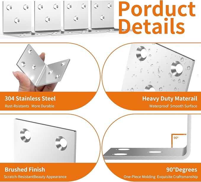 80Pcs Stainless Steel Angle Bracket 2In Heavy Duty Corner Brackets - Image 3