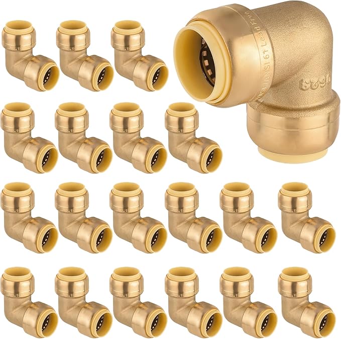 20PC HeSun 1/2" x 1/2" Push-fit 90 Degree Elbow | Brass Push-to-Connect by HeSun