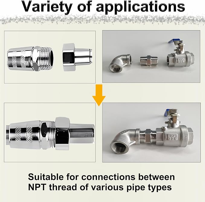3/8" x 3/8" NPT Male Hex Nipple Pipe Fittings, Heavy Duty 304 Stainless Steel - Image 8