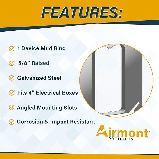 5/8" Raised Mud Rings, Square Device Cover, 1-Gang Outlet Cover, 4x4 Inch - Image 5