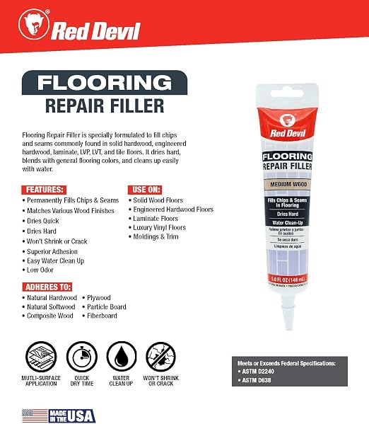 Red Devil 056020 Flooring Repair Filler, 5 oz., Light Wood, 4 Pack - Image 8