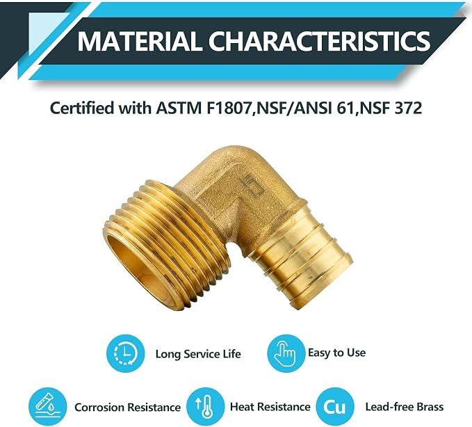 20Pack Seelink PEX Fittings, Pex 3/4" x 1/2" Male Threaded NPT Elbow | Brass - Image 3