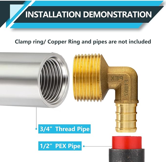 50Pack Seelink PEX Fittings, Pex 1/2" x 3/4" Male Threaded NPT Elbow | Brass - Image 4