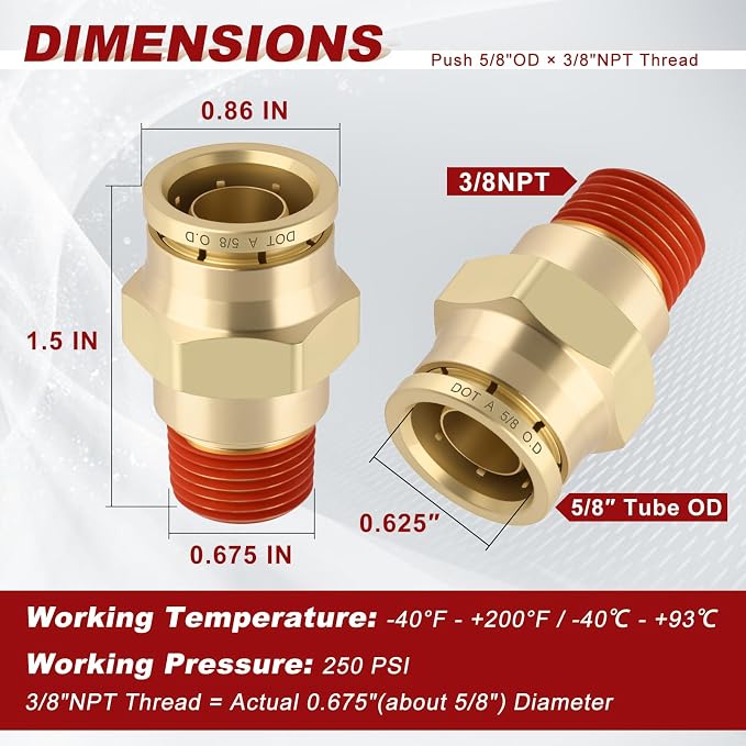 DOT Approved Male Straight Brass Union 5/8" Tube x 3/8" NPT, Quick Connect Union - Image 5