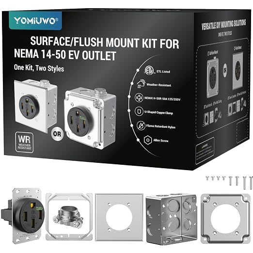 Nema 14-50 EV Outlet Weather Resistant 50 Amp EV Charging Receptacle Heavy Duty by YOMIUWO