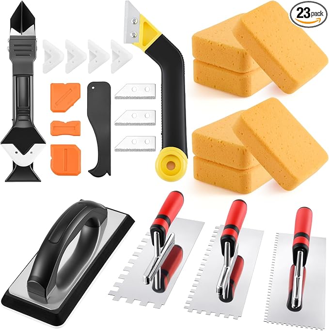 23 Pcs Tile Trowel Kit with Grout Float, Removal Tool, Silicone Caulking Tool by CraftyDream