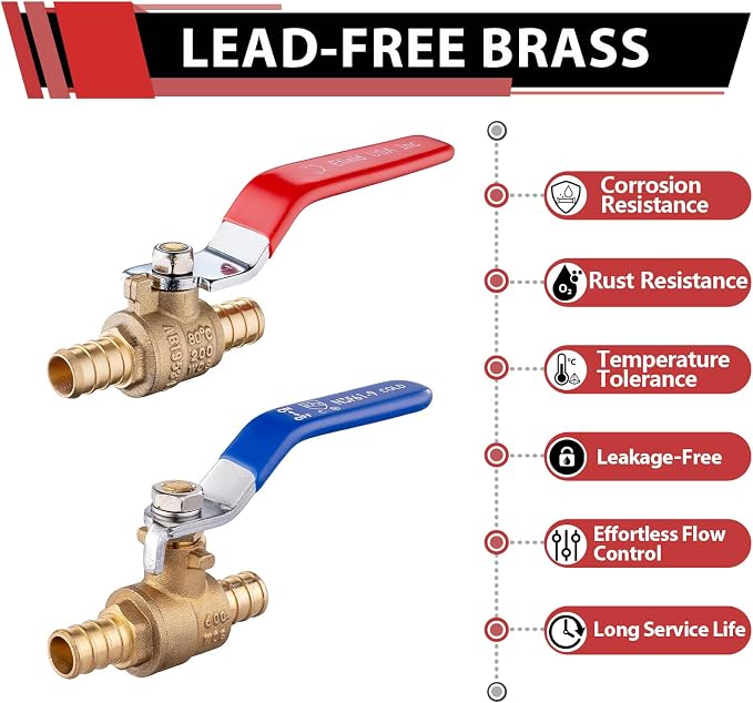 6-Pack 1/2" PEX Brass Ball Valve, Barb Crimp Pex Connection | Full Port Water - Image 3