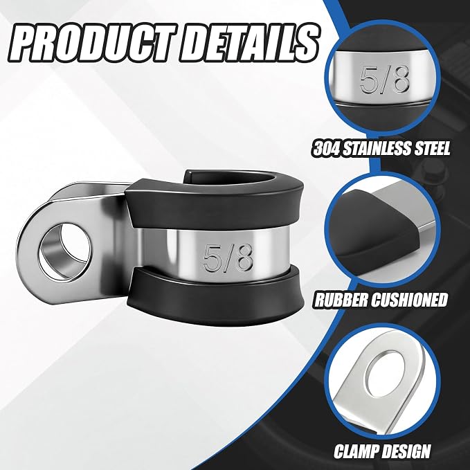 50 Pcs 5/8 Inch Cable Clamps Stainless Steel Pipe Clamps Holder Rubber Coated - Image 3
