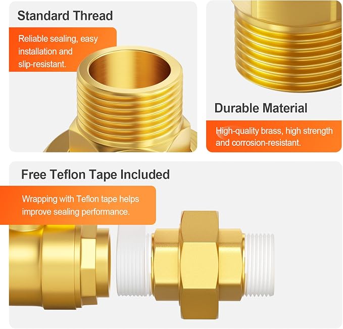 GASHER 1" MNPT Brass Union Pipe Fitting | 1 Inch Male x 1 Inch Male Thread - Image 4