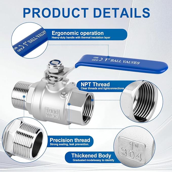 2 inch Ball Valve 2 Pack Full Port Male x Female NPT Thread Shut Off Valve | - Image 3
