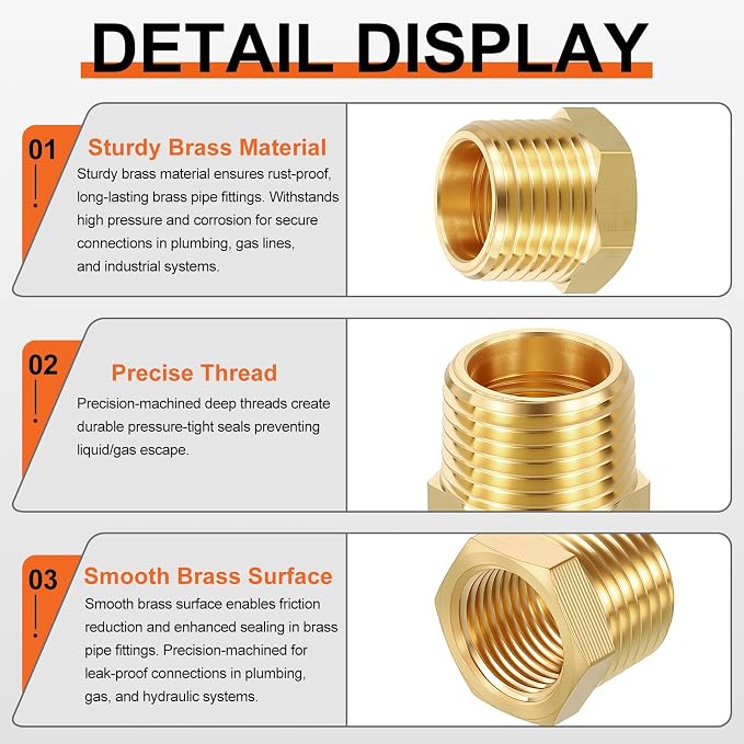 2 Pack Male to FeMale Adapters, 1/2" MNPT x 1/4" FNPT Threaded Brass Hex - Image 4