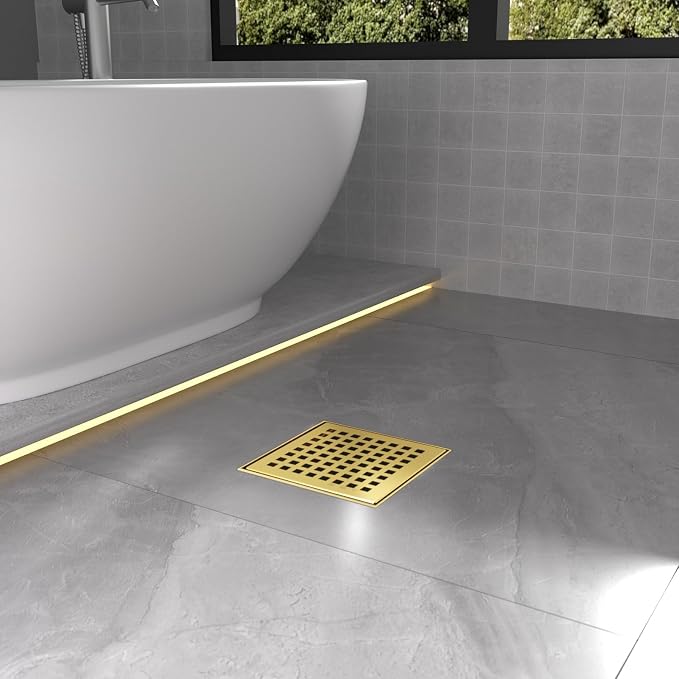 4 Inch Brushed Gold Square Shower Drain - Image 6