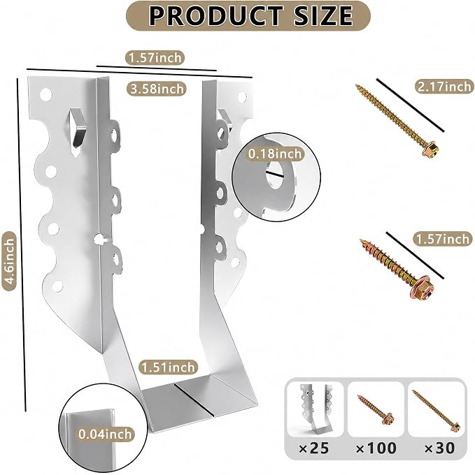 25 pcs 2x6 Joist Hangers with Screws, Galvanized Face Mount Hurricane Tie | - Image 2