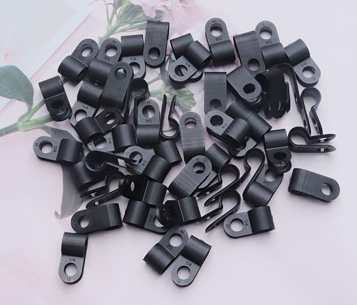 SOWAKA 50 Pcs Cable Clamp Black R Type Nylon Screw Mounting Cable | Cable - Image 2