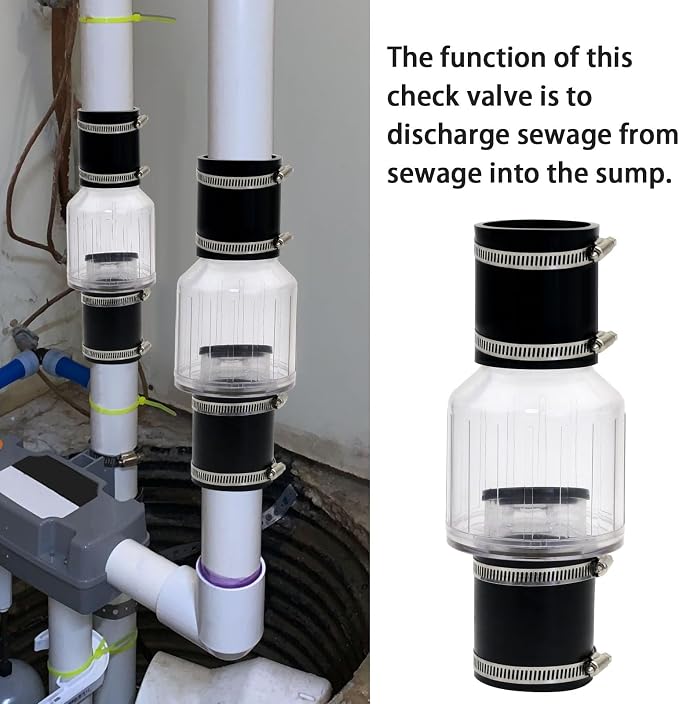 2 Inch Sump Pump Check Valve Water Pump Accessories, Steel Clamps Fit 7-1/4"Gap - Image 4