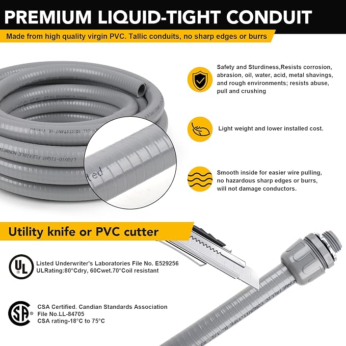 1/2inch 25ft Liquid-Tight Conduit and Connector Kit, Flexible Non-Metallic - Image 3