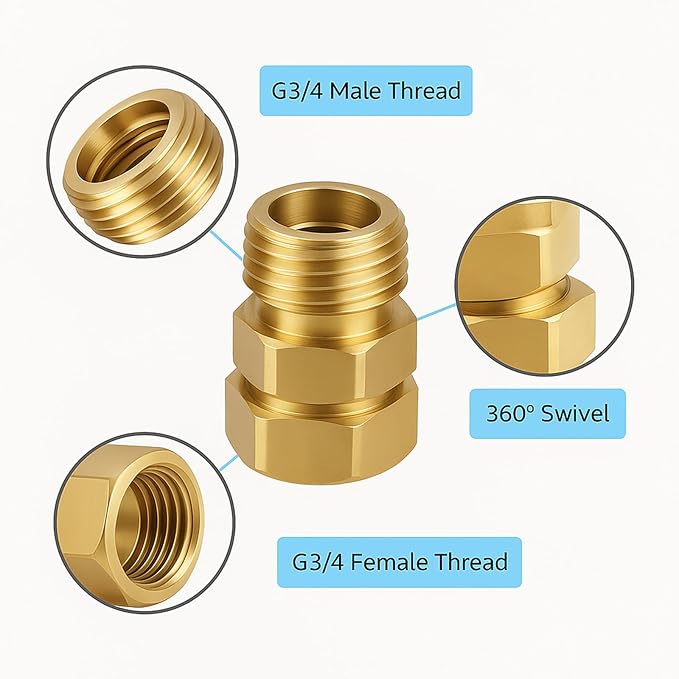 Upgraded No-Leak Easy-Rotate 3/4 GHT Garden Hose Swivel Connector | Brass Hose - Image 2