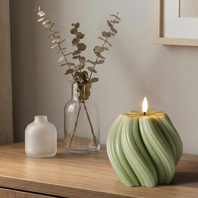 Sage Green Swirl Flameless Candles - Image 8