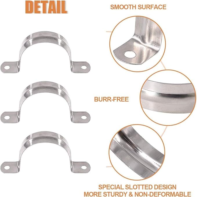 6 Pcs 4inch Rigid Pipe Strap, Two Hole Stainless Steel Strap U Bracket - Image 3