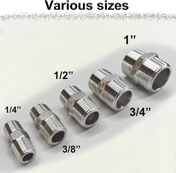 1" NPT Male Hex Nipple Pipe Fittings, 304 Stainless Steel 1 inch Threaded Pipe - Image 9