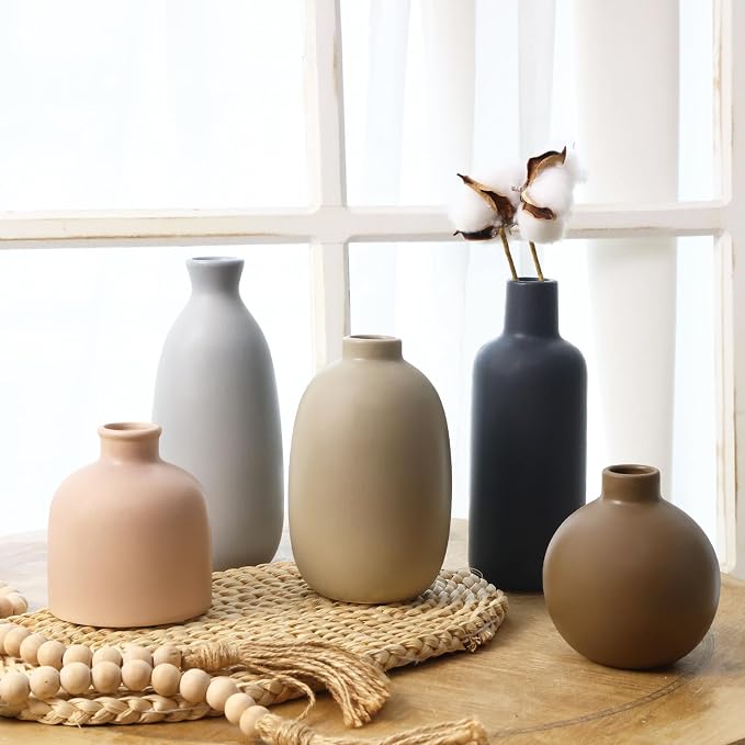 CUCUMI Ceramic Vase Set of 5, Home Decor Farmhouse Décor Handmade | Pottery by CUCUMI