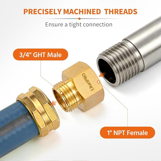 Brass 3/4" GHT Male to 1" NPT Female Hose Adapter | Lead-free heavy duty brass. - Image 4