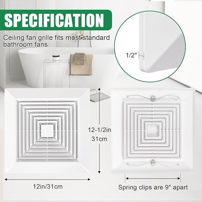 Spring-loaded Bathroom exhaust fan cover, 1P 12"x12"grille bathroom fan cover - Image 3