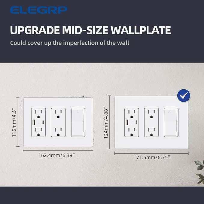 ELEGRP 3-Gang Screwless Decorative Wall Plates, Mid-Size Unbreakable - Image 3
