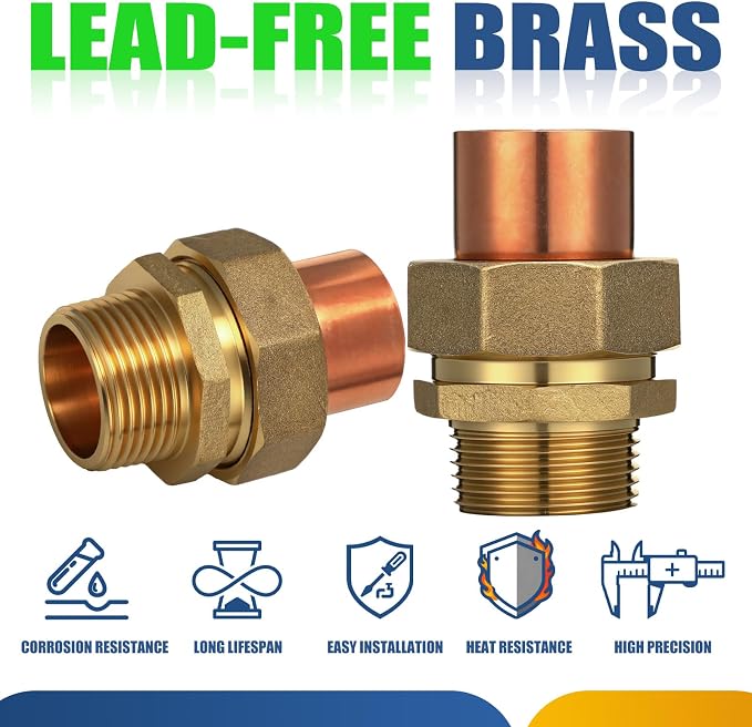 4 Pack 1" C x MIP LF Brass Pipe Union Sweat to Male | - Image 4