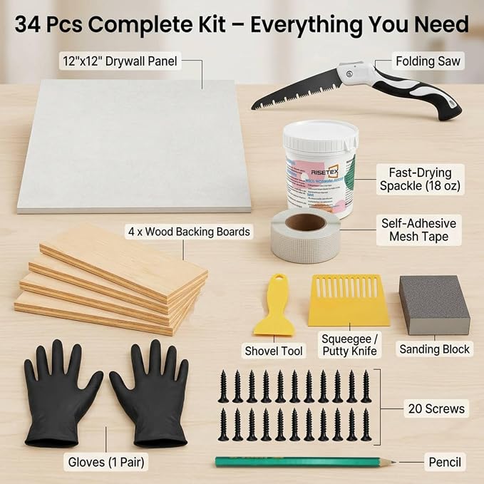 Drywall Repair Kit，34 Pcs 12x12inch Wall Patch Kit - Image 4