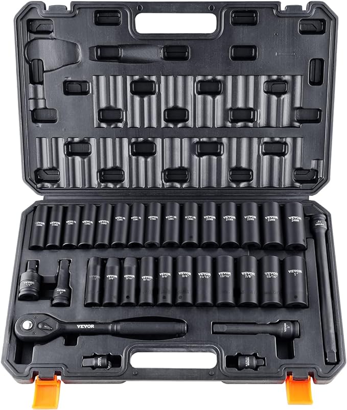 VEVOR Impact Socket Set 1/2" Drive, 33-Piece SAE & Metric Size, 6 Point - Image 9
