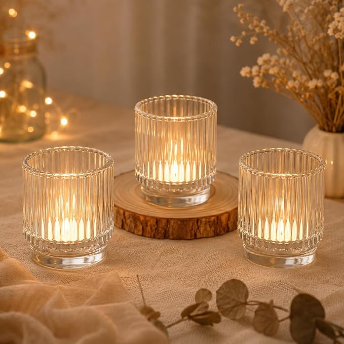 Kate Aspen Vintage Ribbed Red Glass Candle Holders Set of 6 - Image 8