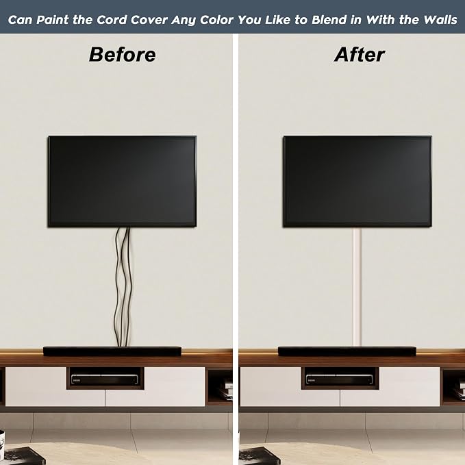62.8in Beige Cord Hider for TV on Wall, Paintable Cord Cover Wall Kit | Wire - Image 6
