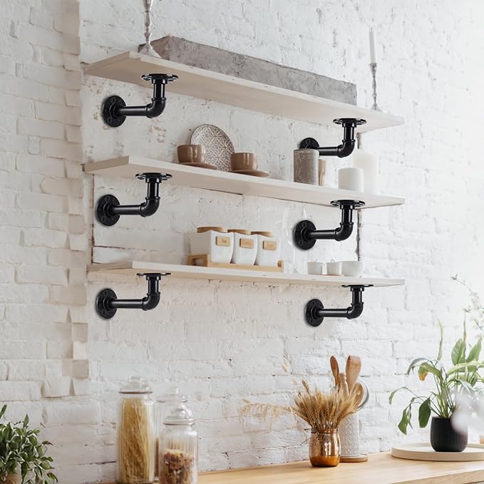 Industrial Pipe Shelf Brackets for 8 10 12 14 inches Board, Iron L Pipe - Image 5