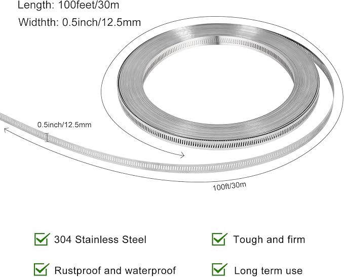 Hose Clamps, DIY 100 FT Metal Strap + 40 Fasteners, Hose Clamps Stainless Steel - Image 3