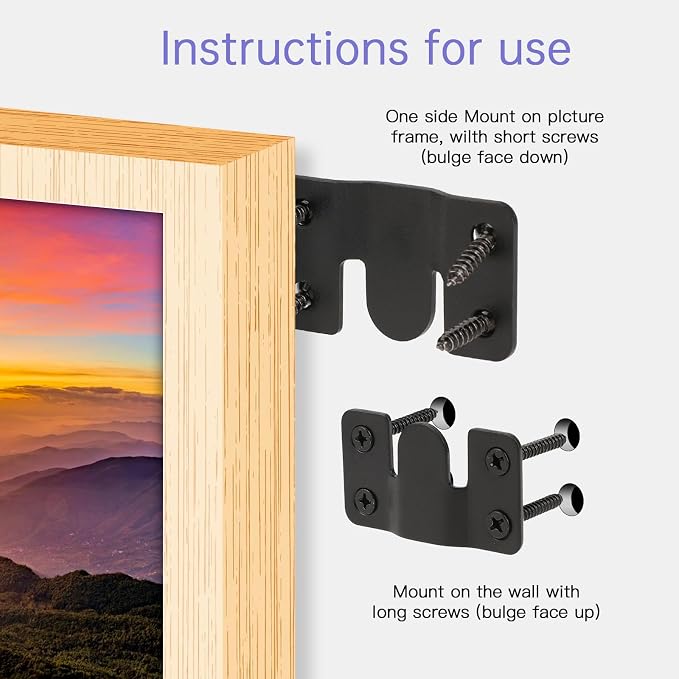 4 Pairs Interlocking Flush Mount Bracket Picture Hanging Hooks Black Stainless - Image 3