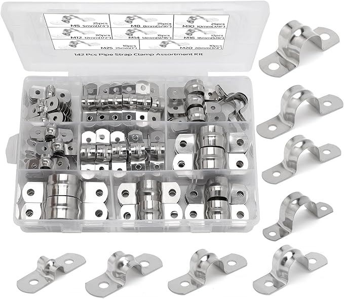 142 PCS 304 Stainless Steel Rigid Pipe Strap Two Hole Cable Strap u Bracket by Nayciiy