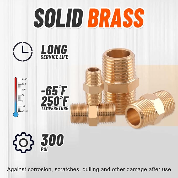 24Pcs Brass Pipe Fittings Hex Nipple Kit, 1/8" 1/4" 3/8" 1/2" NPT | 1/4 Inch - Image 3