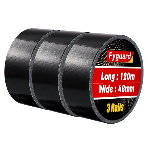 3Pack Black Duct Tape 2IN x 132Yd Total Heavy Duty Waterproof Tape | 8.27Mil by Fyguard