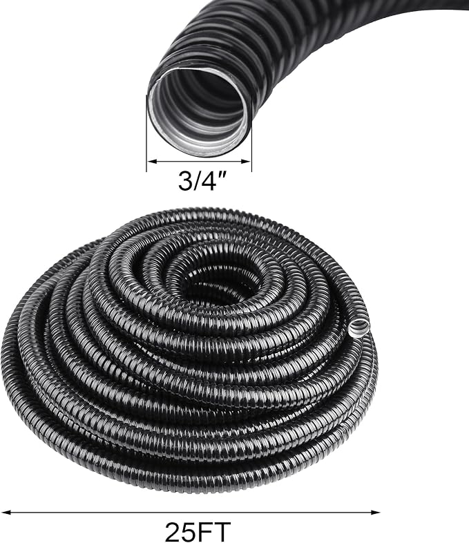 3/4 inch x 25ft Flexible Electrical Conduit, PVC Coated Liquid-Tight Galvanized - Image 2