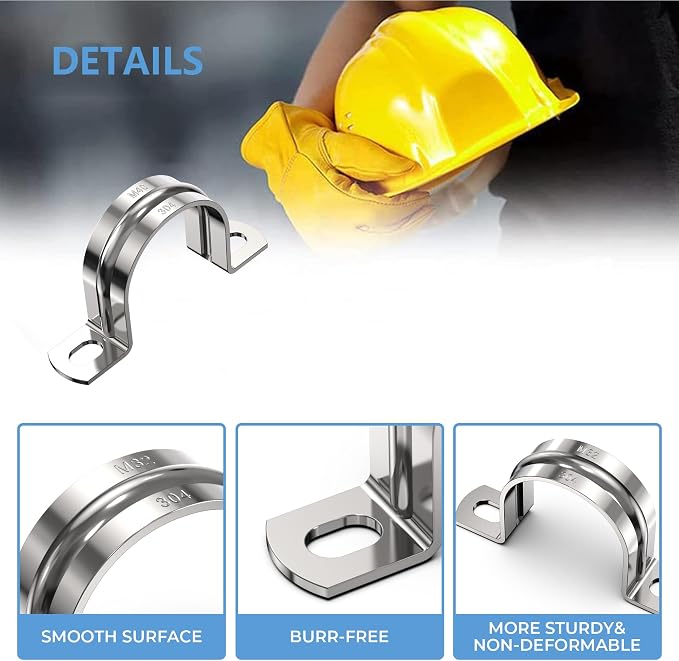 10Pcs 3/4 Inch 2 Hole Heavy Duty U-Tube Strap Clamp, Stainless Steel-304 Rigid - Image 4
