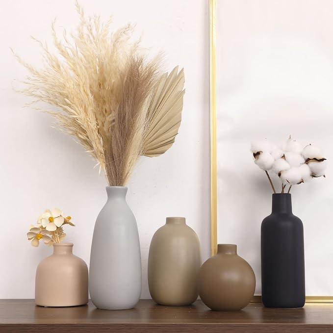 CUCUMI Ceramic Vase Set of 5, Home Decor Farmhouse Décor Handmade | Pottery - Image 2