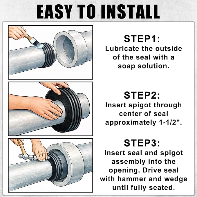 4 Pack 3'' to 3'' Cast Iron Hub to PVC Adapter Sewer Pipe Repair Kit Flexible - Image 5