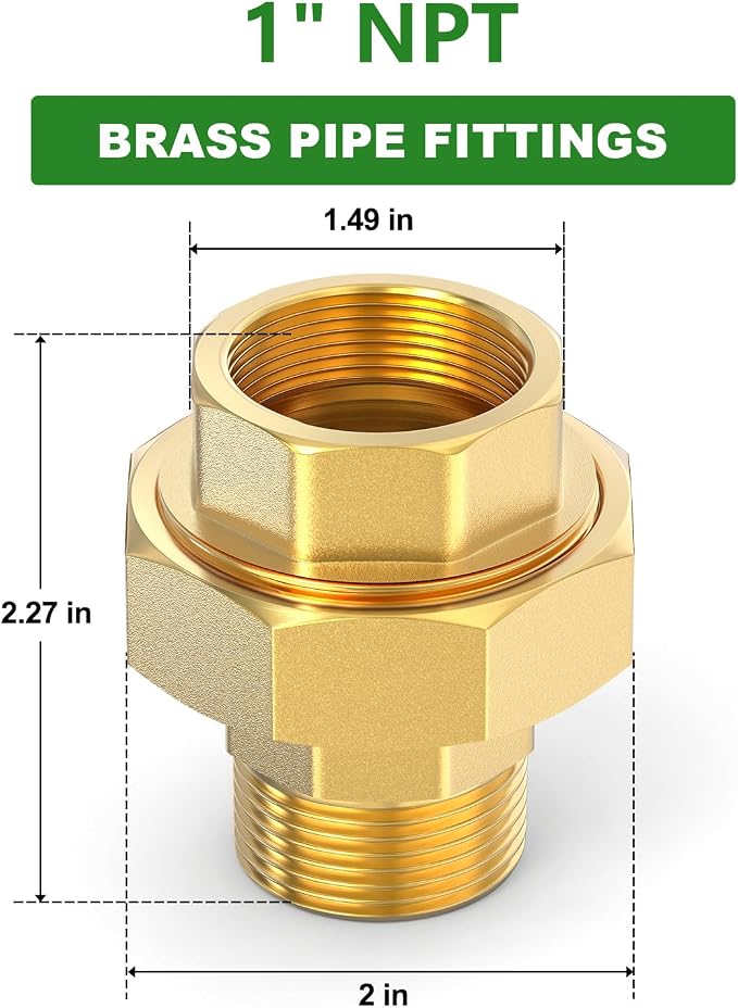 1PCS Brass Union，1" NPT Male x 1" NPT Female Brass Pipe Fitting - Image 2