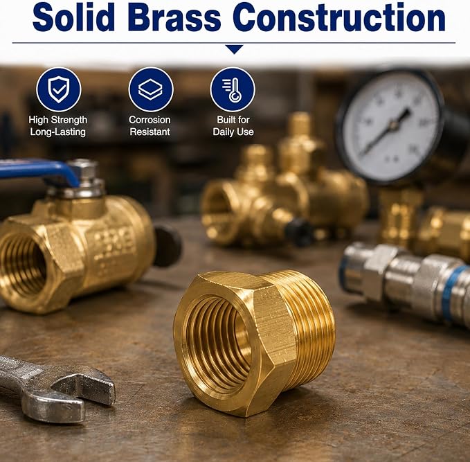 2PCS 1/2" NPT Male to 3/8" NPT Female Brass Hex Bushing Reducer Adapter | NPT - Image 4